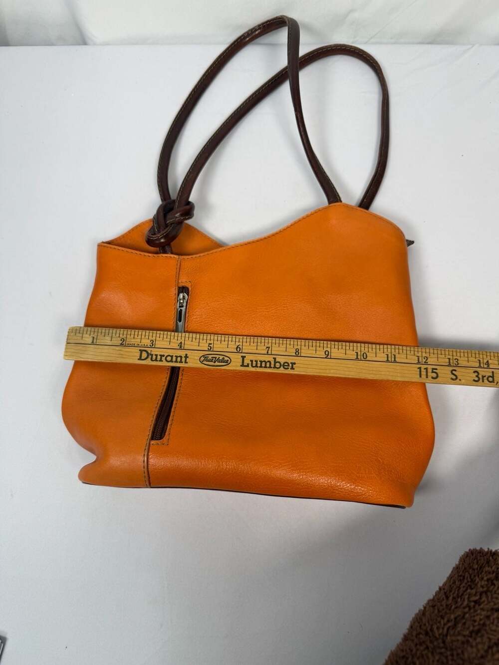 Talia Made in Italy Orange Genuine Leather Convertible Shoulder Bag Backpack - Picture 9 of 9